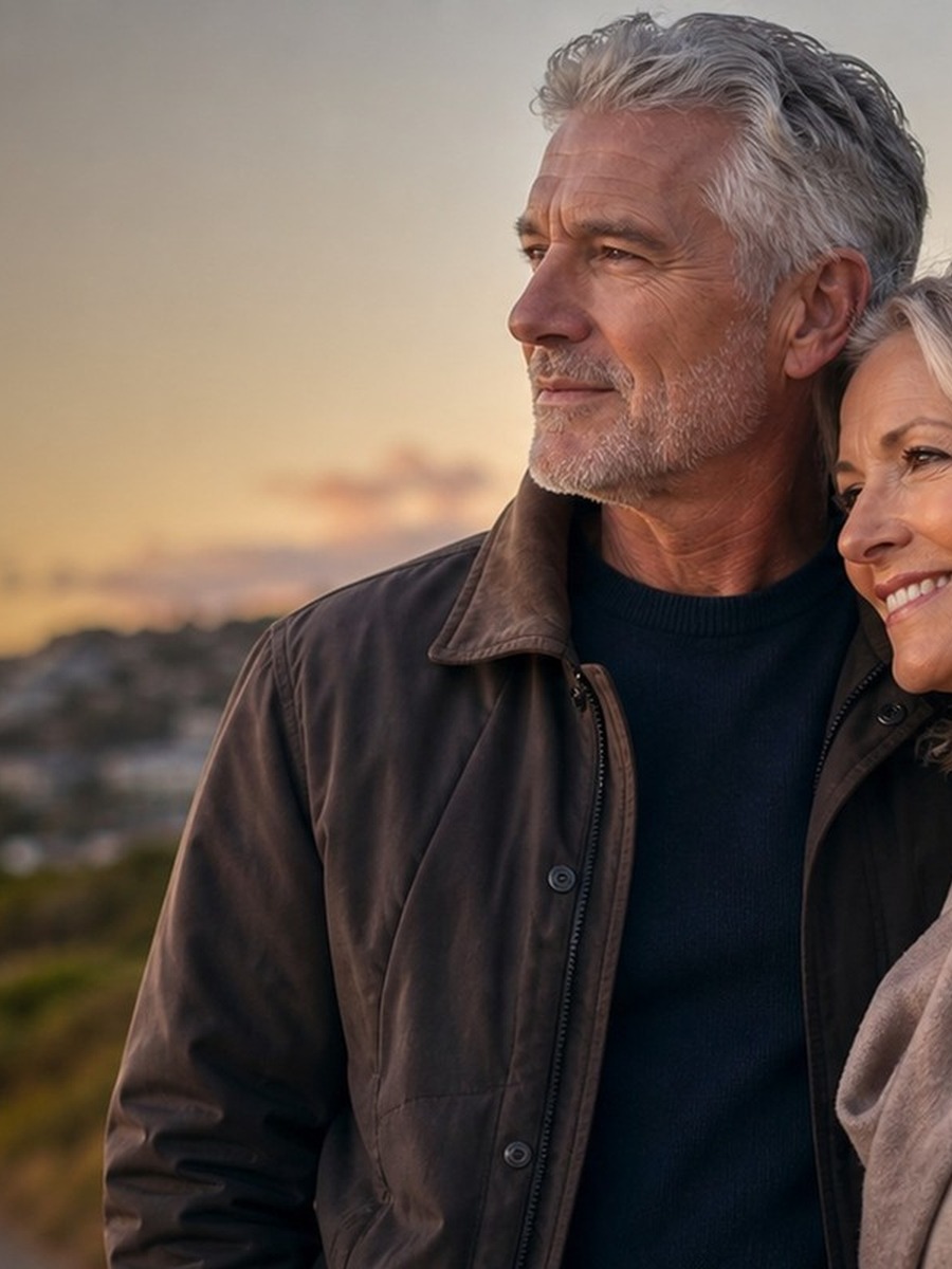 A mature couple enjoying a quiet moment outdoors